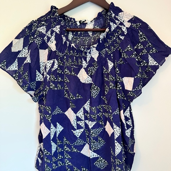 Madewell Smocked Mockneck Top in Patchwork Quilt — Size Medium | Like New - Picture 2 of 6